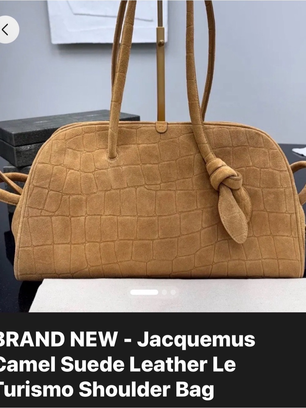 Jacquemus Tan Croc-Embossed Suede Shoulder Bag with Knot Detail - Picture 1 of 7